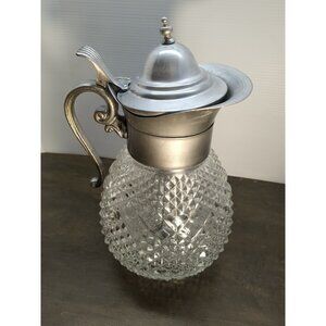 Vntg Italian Glass Pitcher W/ Diamond Presed Glass Pattern 1940s 12.5” T Heavy